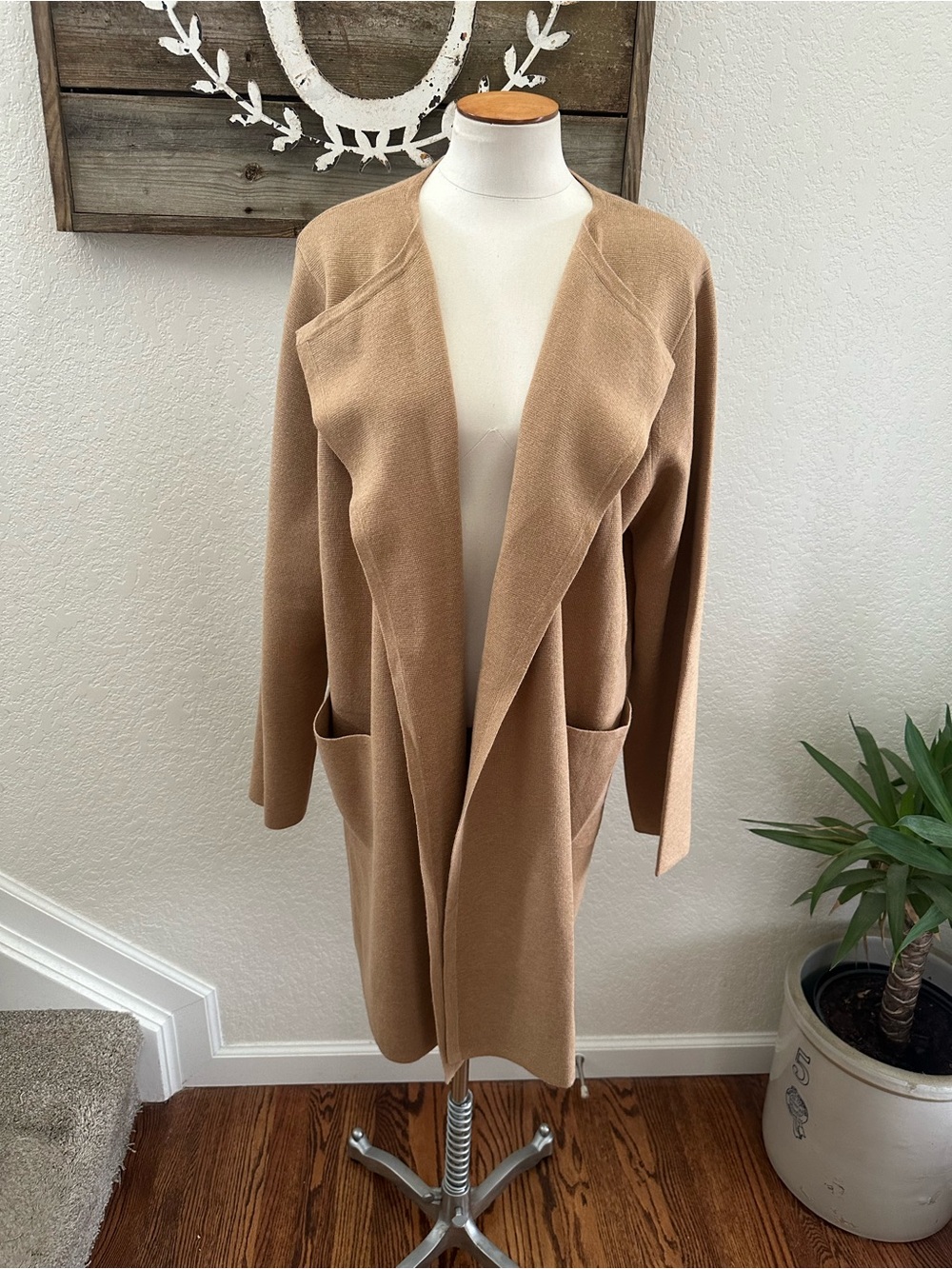 J. Crew Camel Open-Front Long Pocket Sweater Cardigan size XL NWT style J6339